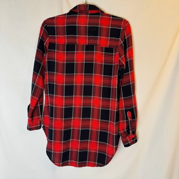 Love Notes Plaid Red Black White Tab Sleeve Shirt Size Small - Picture 3 of 11